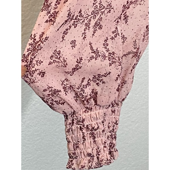 Lucky Brand pink floral Peasant Boho Mixed media V neck  ruffle blouse top SZ L - Picture 6 of 13